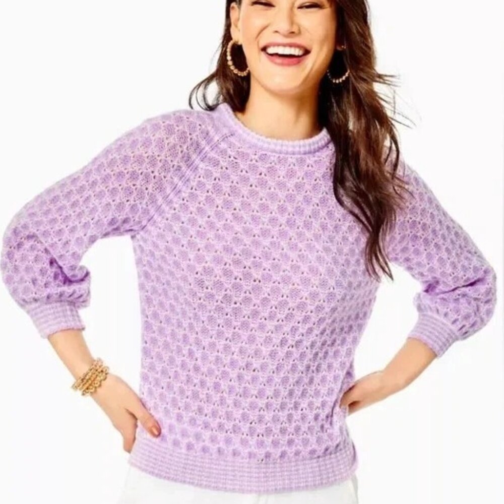 Lilly Pulitzer Women Purple Corabelle Balloon Sleeve Wool Blend Sweater Size M
